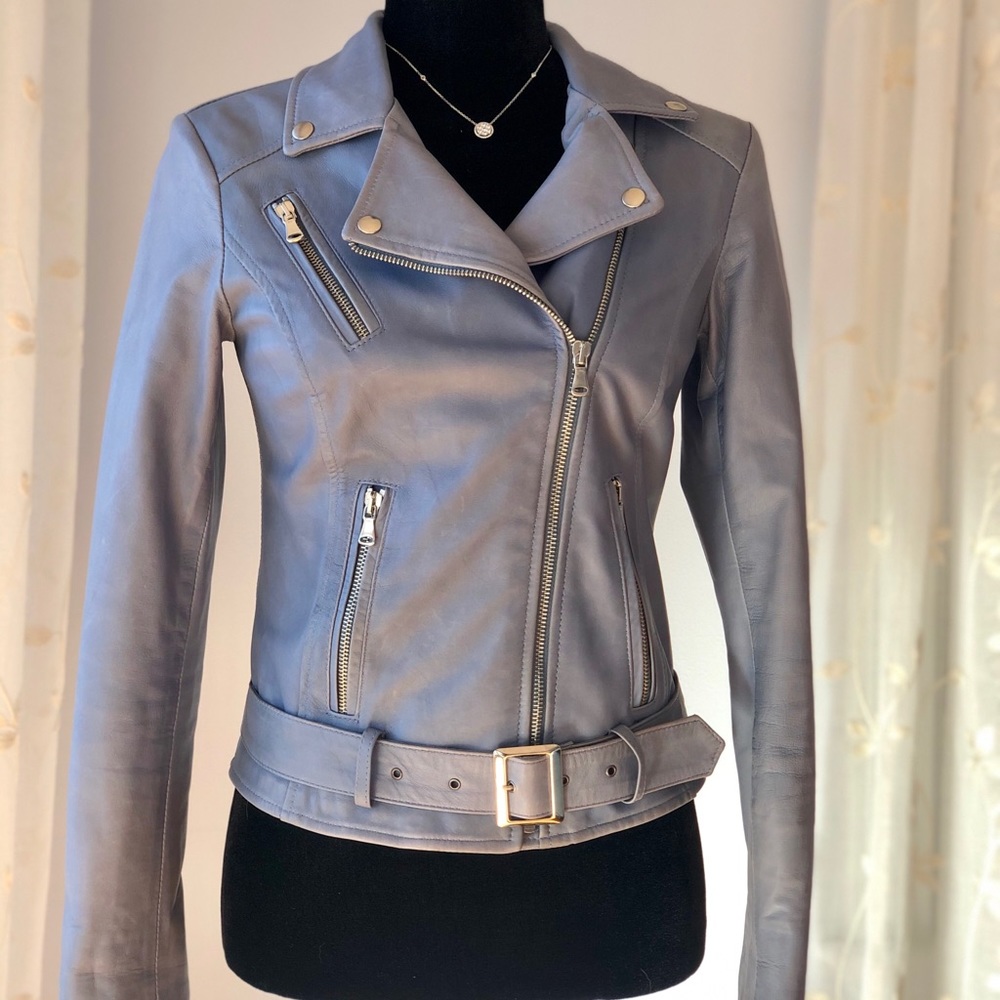 Cerulean Leather Moto from Italy Never Worn